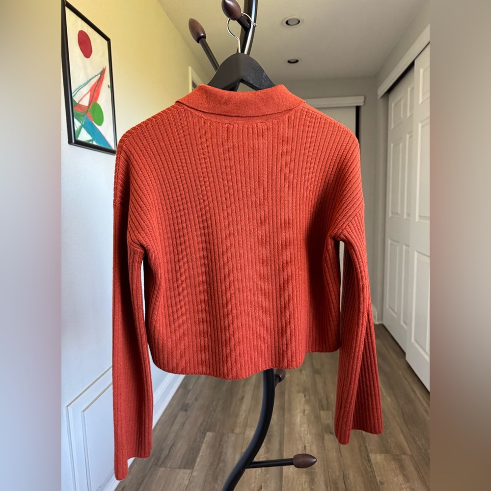 Sezane Brick Red Ribbed Cardigan - Picture 3 of 4